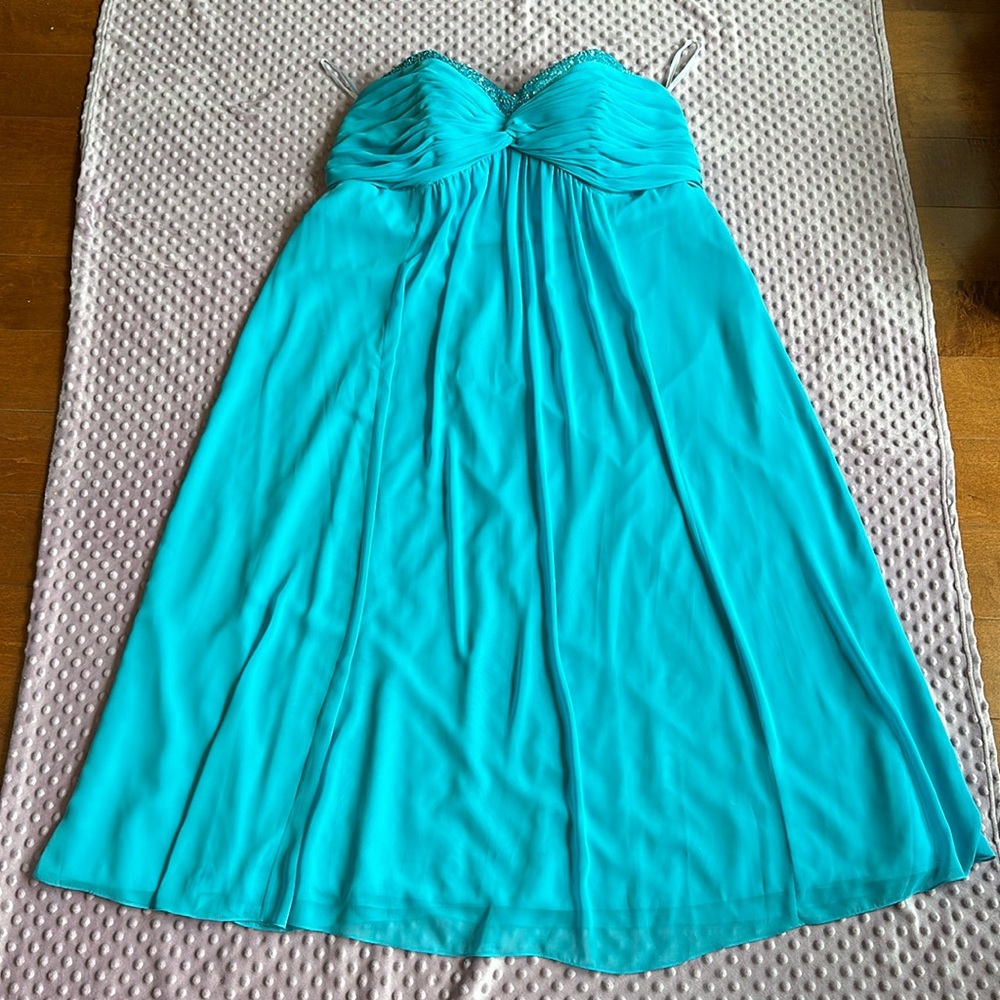 💖 Size 24 David's Bridal Turquoise Blue Strapless Formal Gown Bridesmaid Dress